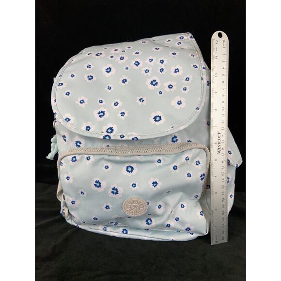 Kipling Blue floral Backpack school book bag Blue/White/Gray New - Picture 5 of 10